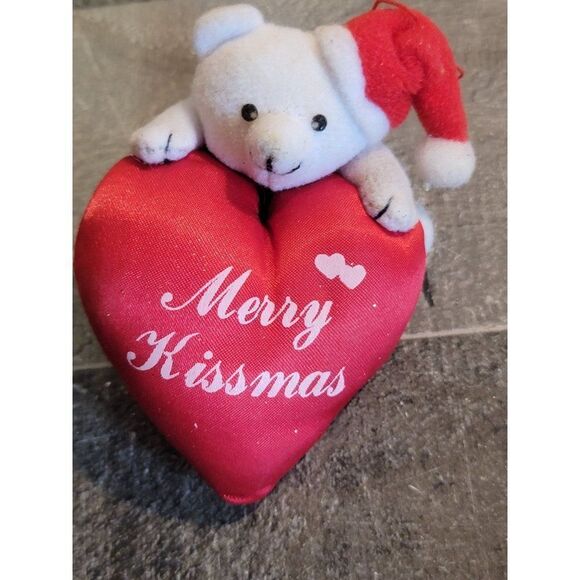 Plush teddy bear heart Merry kissmas ornament xmas Decor figure - Picture 2 of 4